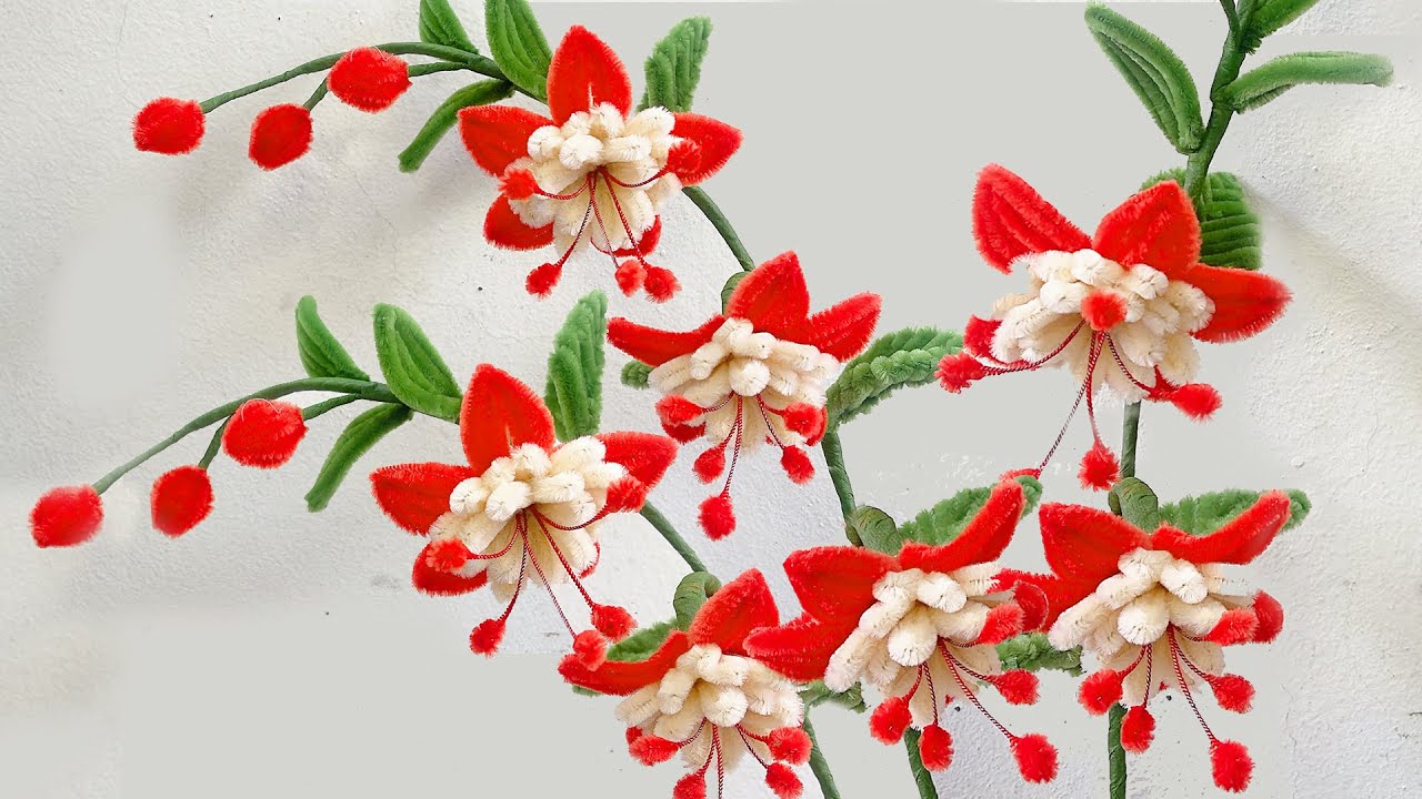 Handmade diy pipe cleaner Fuchsia Flower - Easy Pipe Cleaner Flower Making Tutorial - Chenille Wire