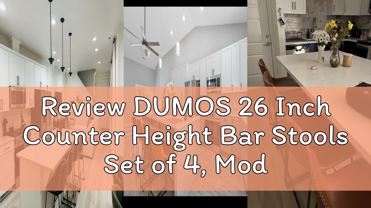 Review DUMOS 26 Inch Counter Height Bar Stools Set of 4, Modern Faux Leather High Barstools with Bac