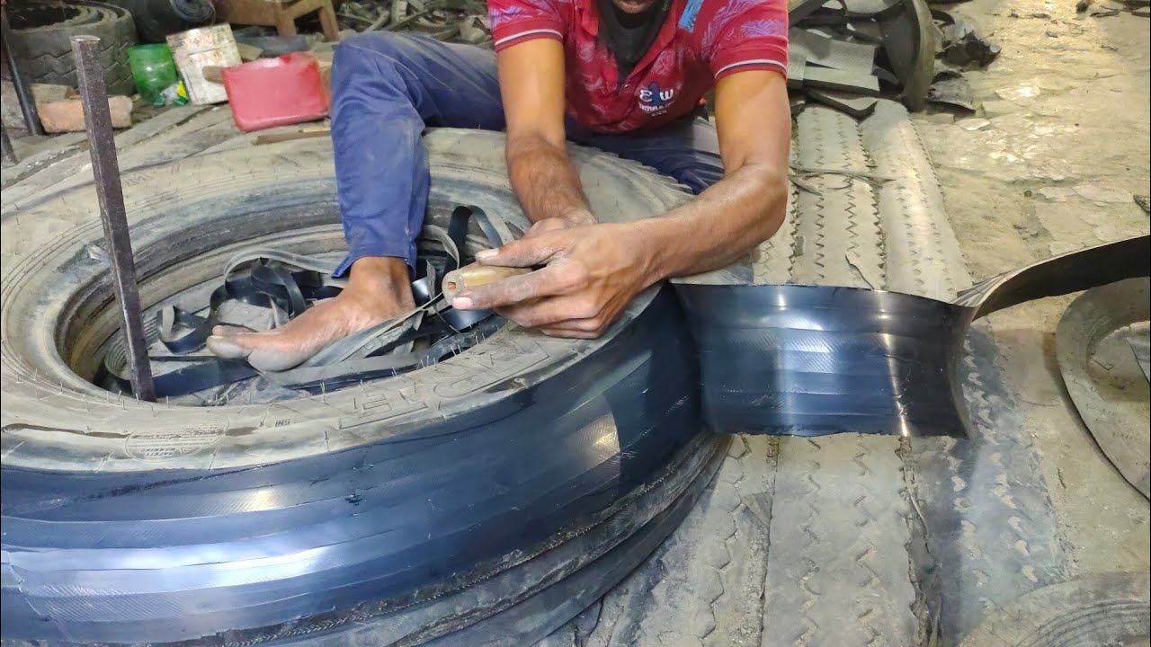 Tyre cutting and recycling business in Bangladesh. Road side successful