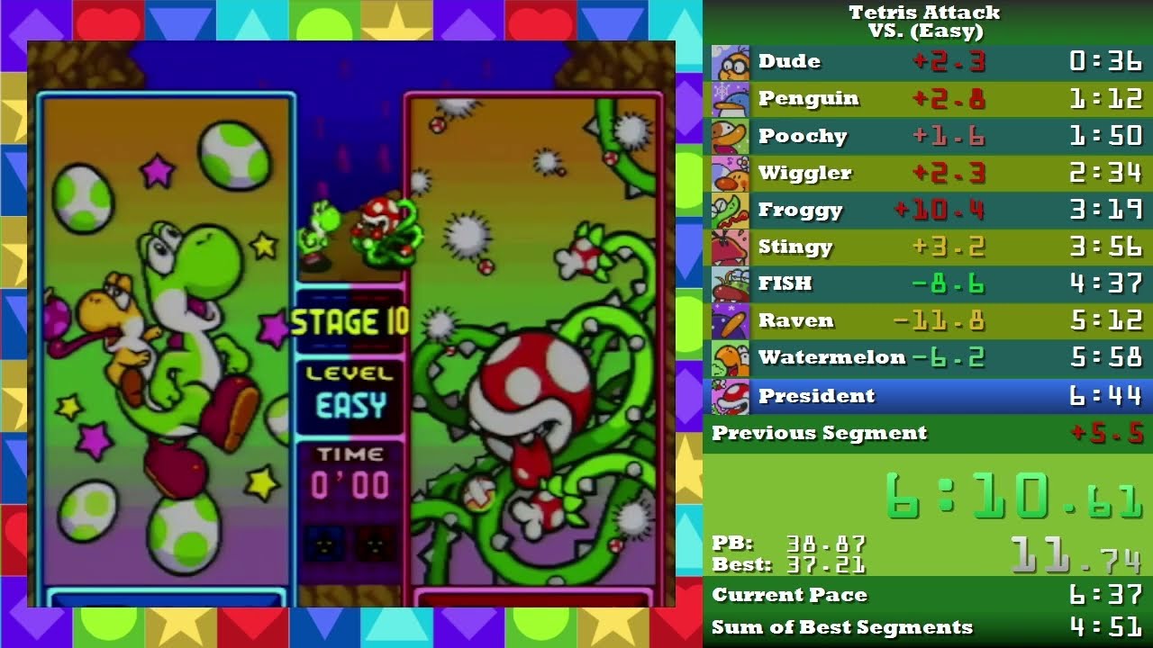 Tetris Attack Easy 6:35 IRT (3:17 IGT)