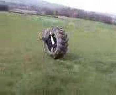 rolling down hill in tractor tyre
