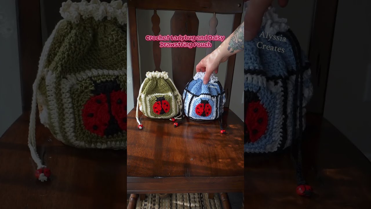 Crochet Ladybug And Daisy Drawstring Pouch Pattern Linked In Description Shorts Crochetpouch