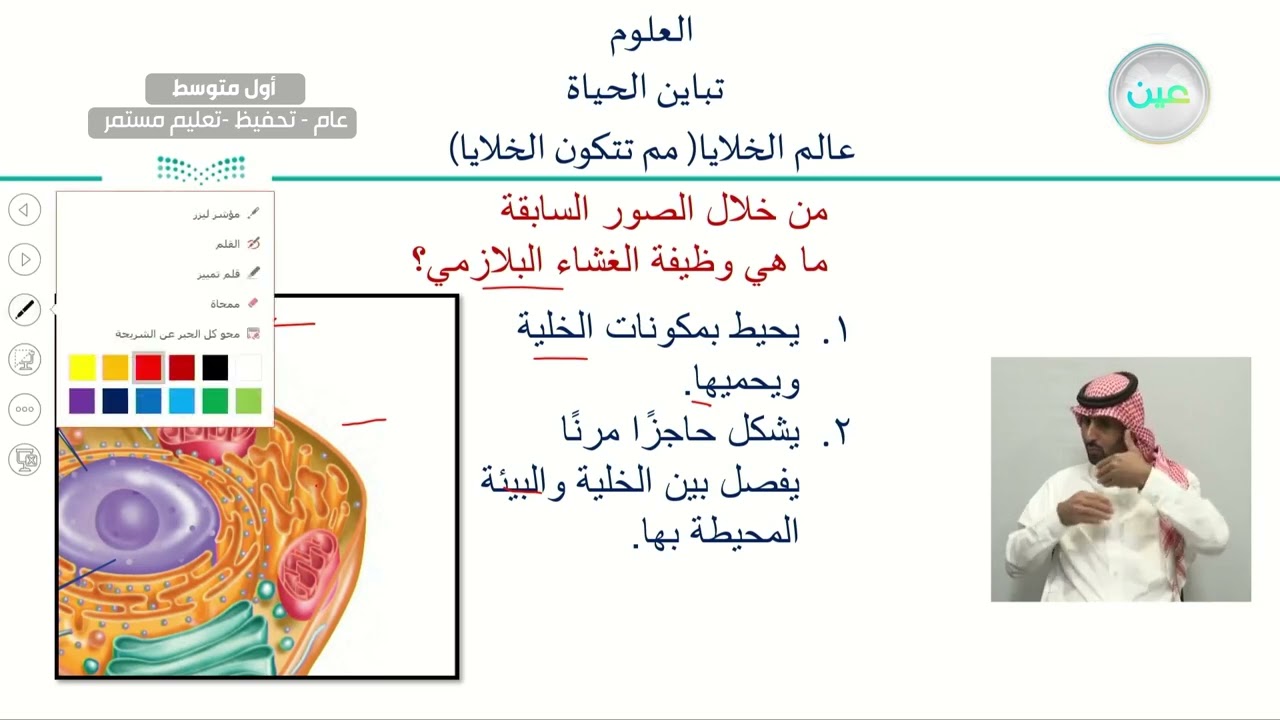 عالم الخلايا ( مم تتكون الخلايا) - العلوم - أول متوسط