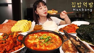 [리얼 집밥 먹방🍚]국민 밥도둑 스페셜!! 제육볶음 순두부찌개 스팸 대왕 계란말이 먹방ㅣ자취생밥상ㅣKorean home made food EATING SHOW