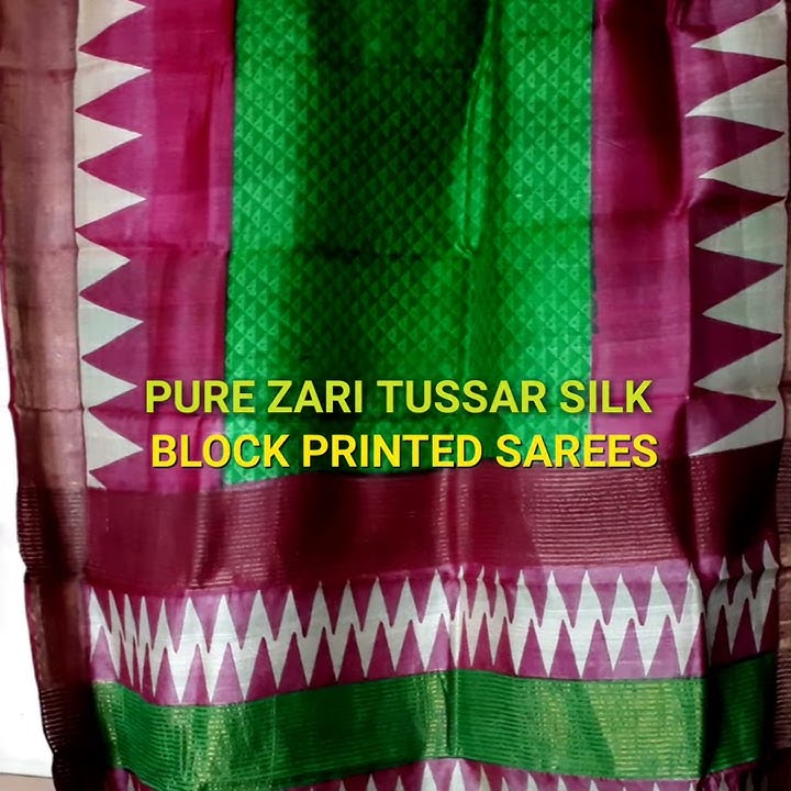 HANDLOOM MANUFACTURE PURE TUSSAR BLOCK PRINTED SAREES