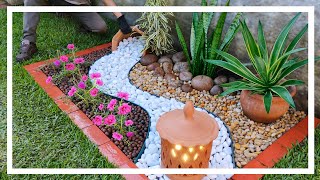 Elegant garden with flowers and natural stones / Garden ideas