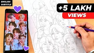 BTS Group Drawing Tutorial || BTS All Member Drawing || BTS Drawings || How to Draw BTS member