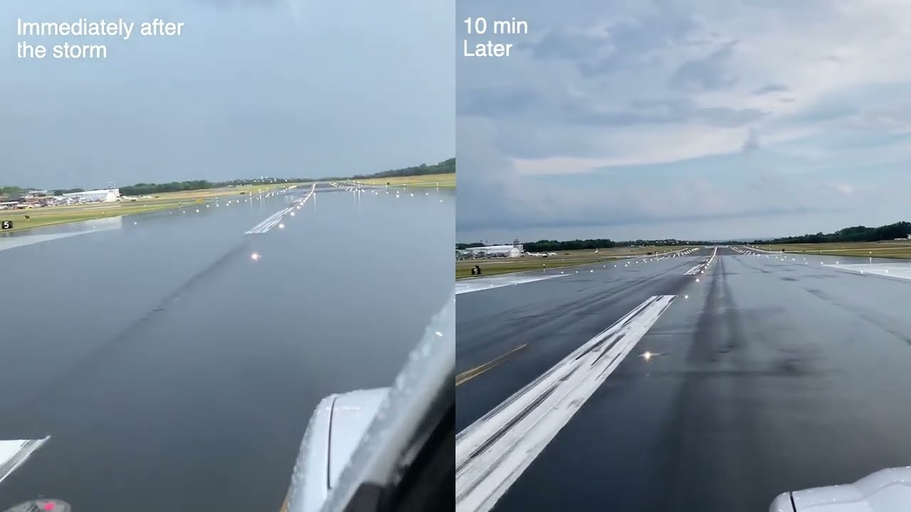 Runway Grooving - Grooved Runway vs Un Grooved Runway After a Rain Storm