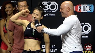 Weili Zhang shocks Joe Rogan & Crowd with her English at UFC 292 weigh ins "Whats up Boston"