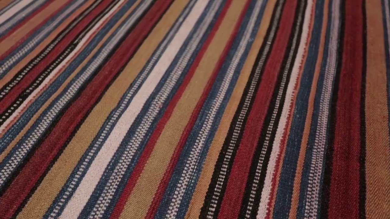 Vintage Persian Kilim, Square Rug with Rich All Over Stripes - Rug & Kilim -35621