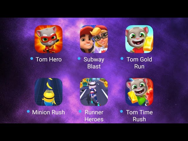 Minion Rush, Talking Tom Gold Run, Hero Dash, Jetski 2, Subway Surfers