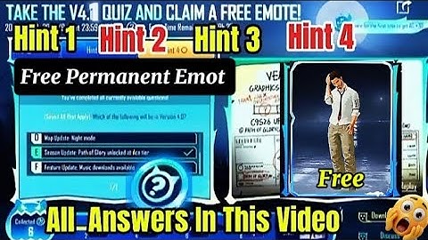 Free Emote  HINT 1 HINT 2 HINT 3 HINT 4 ALL QUIZ MISSION Complete /V4.1 NEWS EVENT PUBG MOBILE /