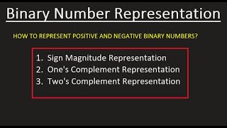 Sign Magnitude, 1's Complement and 2's Complement Representation | Binary Number Representation