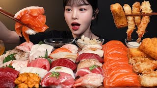Sushi Party! Tuna, Shrimp, Salmon Sashimi and Fried Shrimp Mukbang ASMR