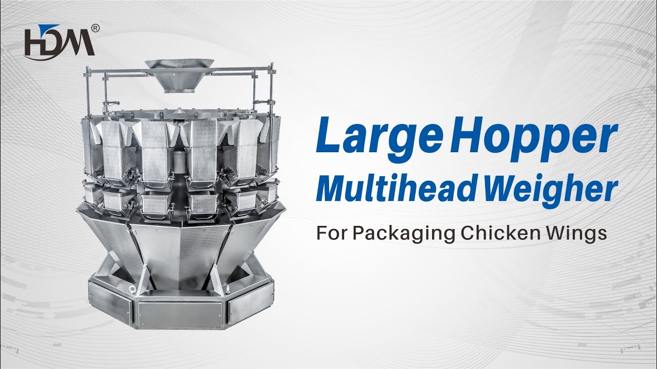 Large Hopper Multihead Weigher for Packaging Chicken Wings - YouTube