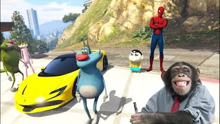 Car race  chimpanzee vs Blue spiderman vs black spiderman vs tony by Rush to game123 19 views 3 weeks ago 43 seconds