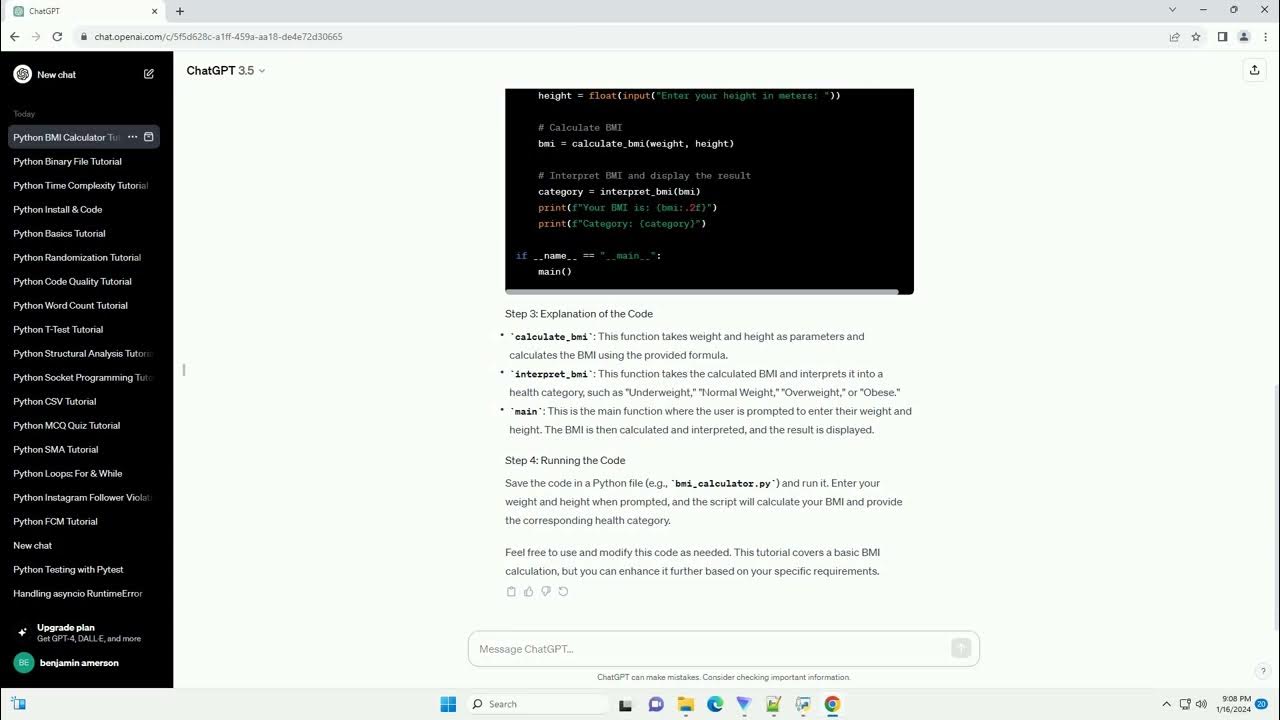 python code to calculate bmi - YouTube