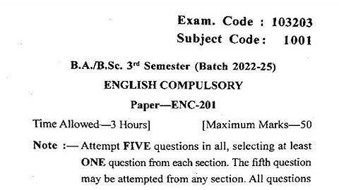 Gndu BA / Bsc 3rd Semester English Compulsory Question Paper | English Question Paper 2023