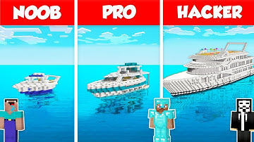 YACHT BOAT SHIP BASE HOUSE BUILD CHALLENGE - NOOB vs PRO vs HACKER / Minecraft Battle Animation