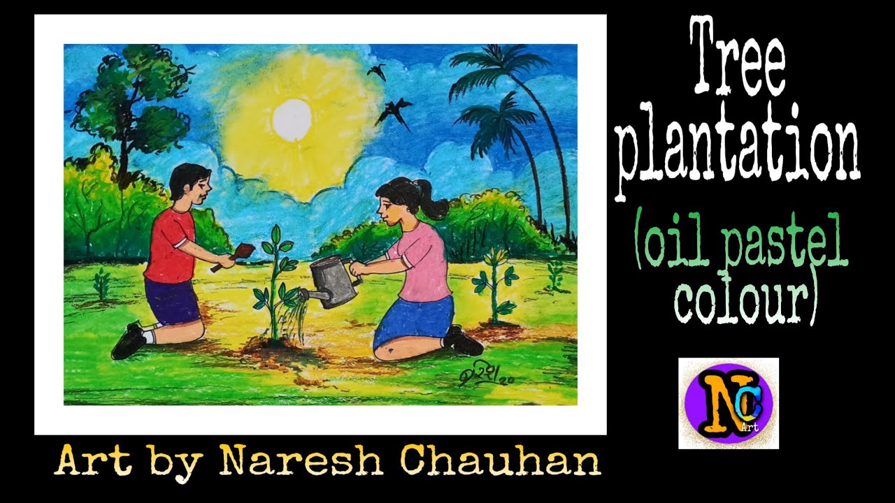 Tree plantation ( oil pastel colour Drawing) - YouTube