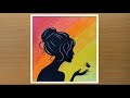Girl with Butterfly Scenery Drawing with Oil Pastels - Step by Step