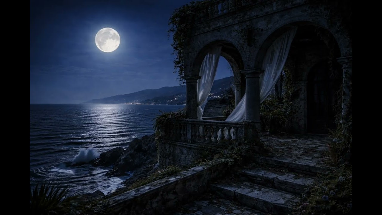 Moonlit Mediterranean Villa by the Sea ASMR 🌊 | Distant Waves & Coastal Night Sounds | 4+ Hours