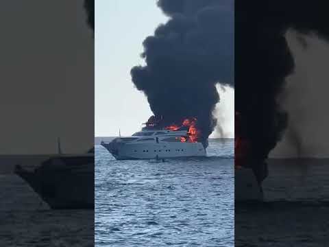 Luxury yacht destroyed by fire, Balearic islands