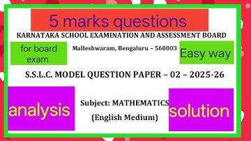 Karnataka board SSLC model question paper -2 2025-26 maths  analysis,5  marks questions. Eng mdm