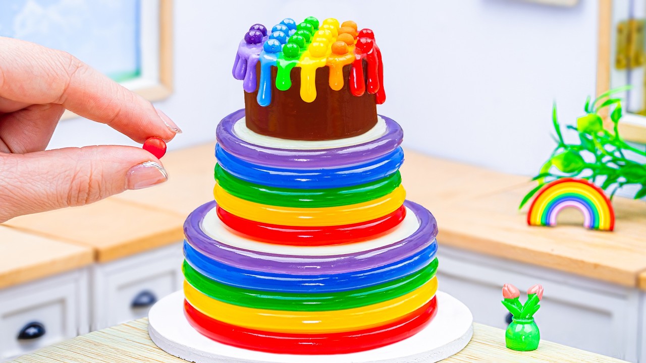 Amazing Miniature Rainbow Chocolate Candy Jelly Drip Cake 🌈 Tiny ...