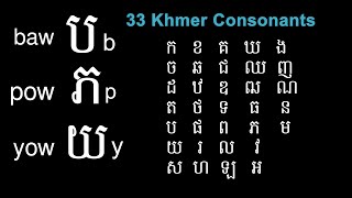 2A - 33 Khmer consonants with sounds and initial on each consonant to help you memorize it quicker