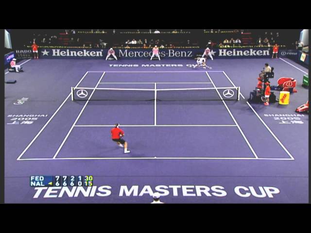 World's number one player, Switzerland's Roger Federer prepares to serve a  ball against Argentina's David Nalbandian (unseen) during the opening match  for the Shanghai Tennis Masters Cup held at the Qi Zhong