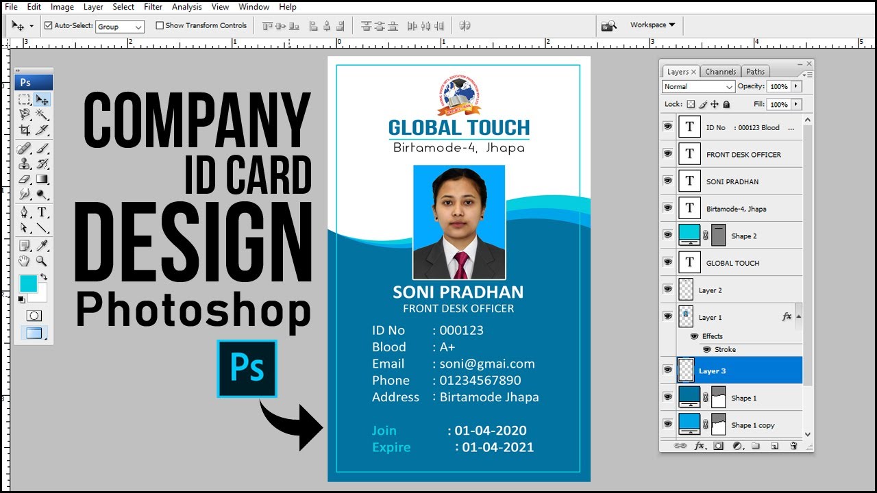 how-to-design-printable-id-card-in-adobe-photoshop-youtube