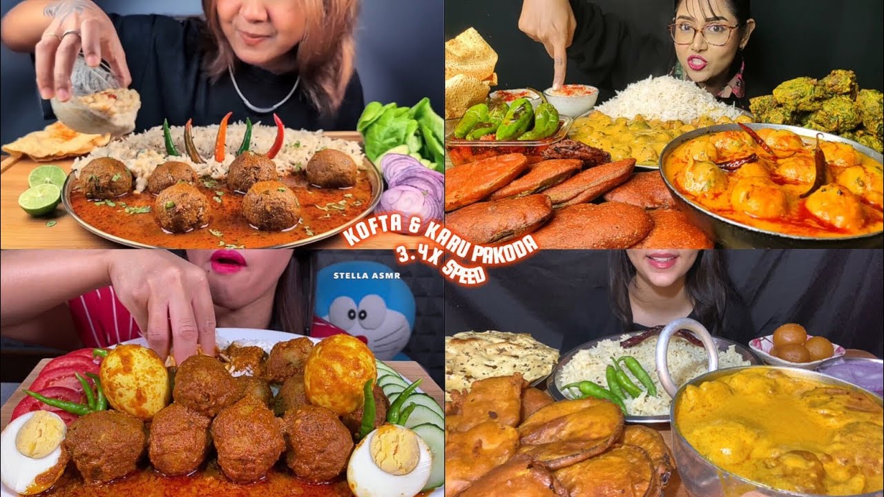 ASMR: Eating Chicken Mutton Kofta and kadi pakoda eating challenge 😍😋 with basmati rice Mukbang