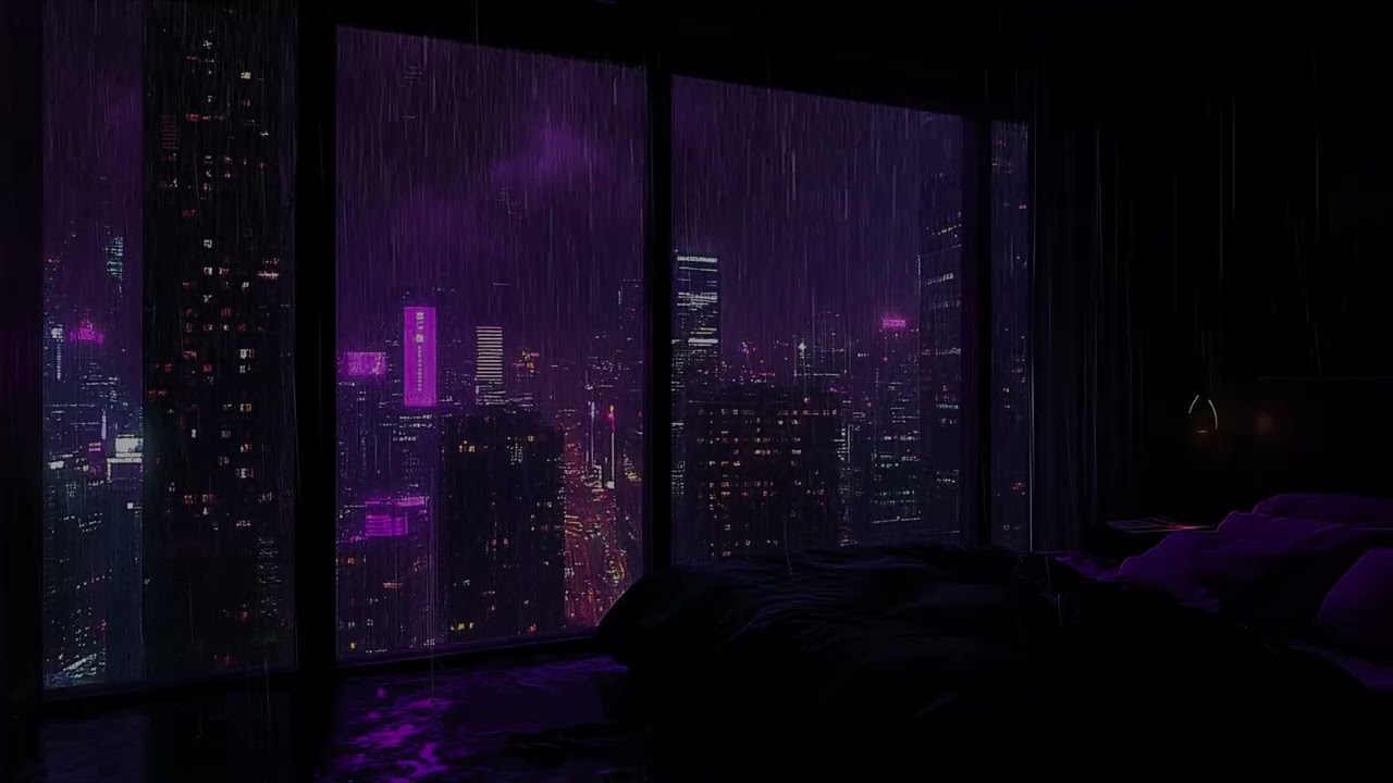 Rainy NYC Night 🌧️ Cozy Luxury Bedroom with Neon Lights & Deep Rain Ambience