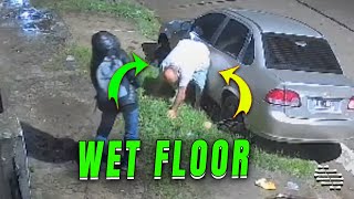 Wet Floor Causes Man’s Slip And Fall - Security Camera Footage