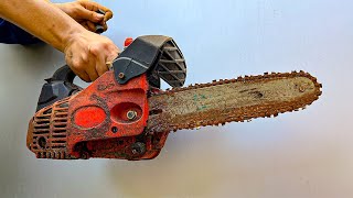 Full Restoration Of An Old Rusty Abandoned Chainsaw // Two stroke Engine Restored