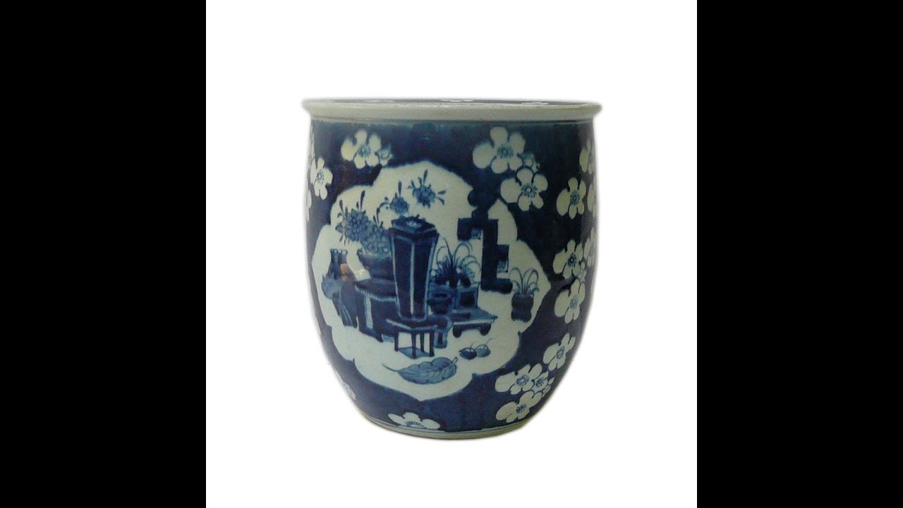 Chinese Blue & White Flower Vase Porcelain Narrow Pot Planter cs599