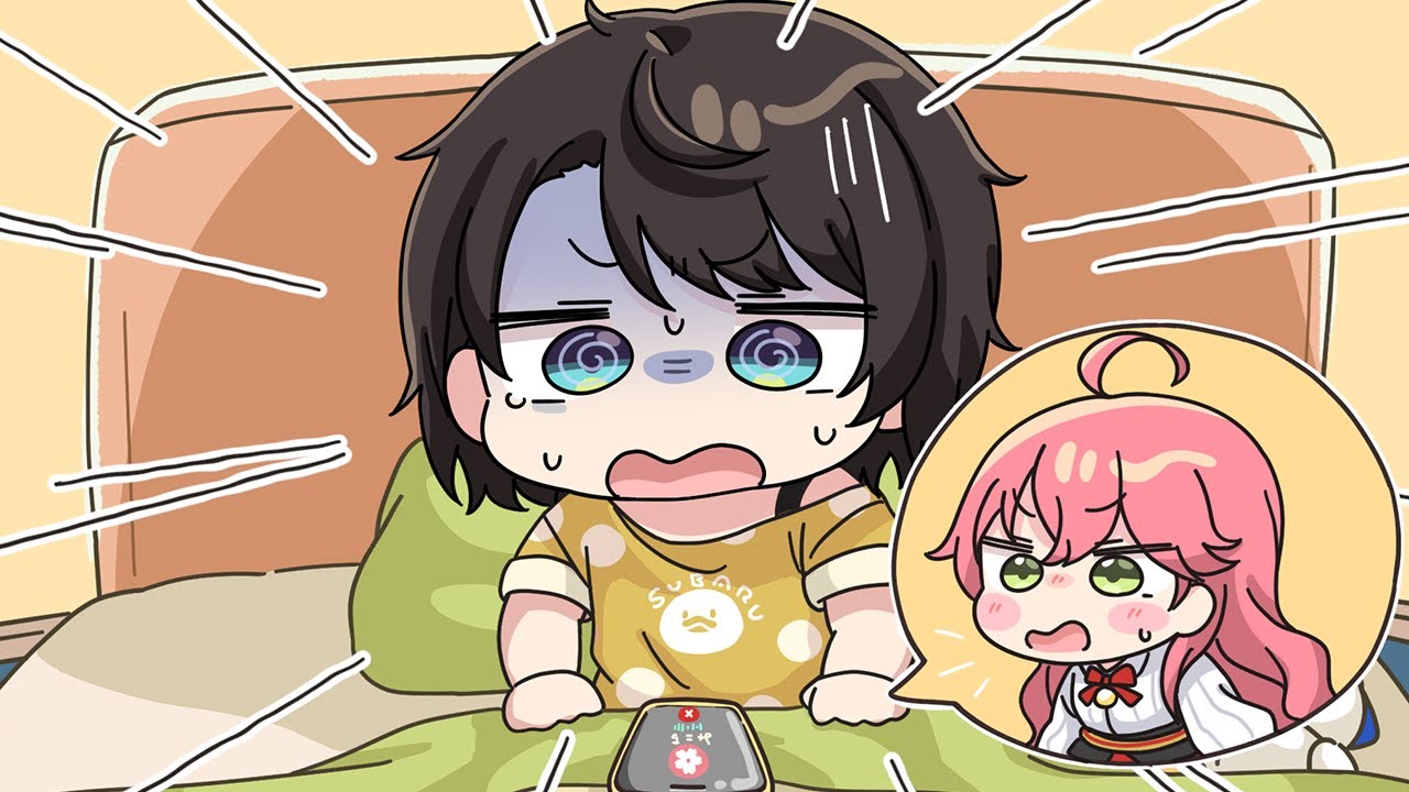 【手描き】大寝坊してしまい、みこちに電話で起こされるスバル【大空スバル/さくらみこ/ホロライブ切り抜き/もちみこ】