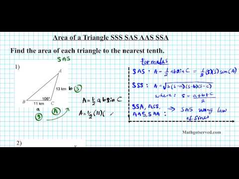 finding area of a triangle SAS SSS AAS hero formula trig al2