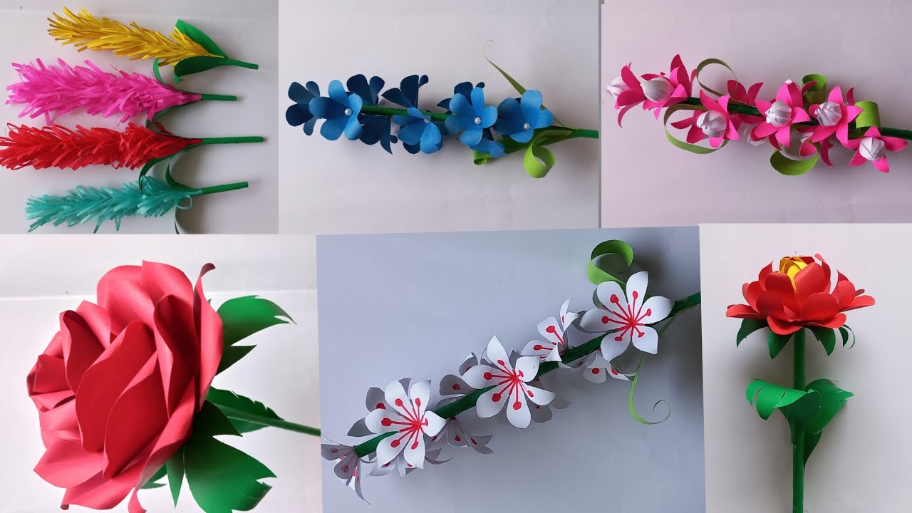 6 simple and beautiful paper flower | paper flower - YouTube