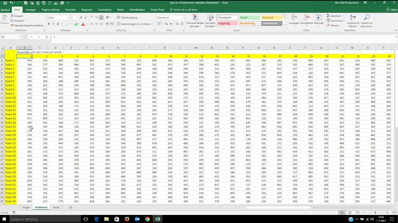 Update Rijen en-of kolommen vastzetten (blokkeren) in Excel 2016