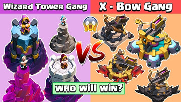 4x Max Wizard Tower VS 4x Max X-Bow Vs All Troops | Clash of Clans