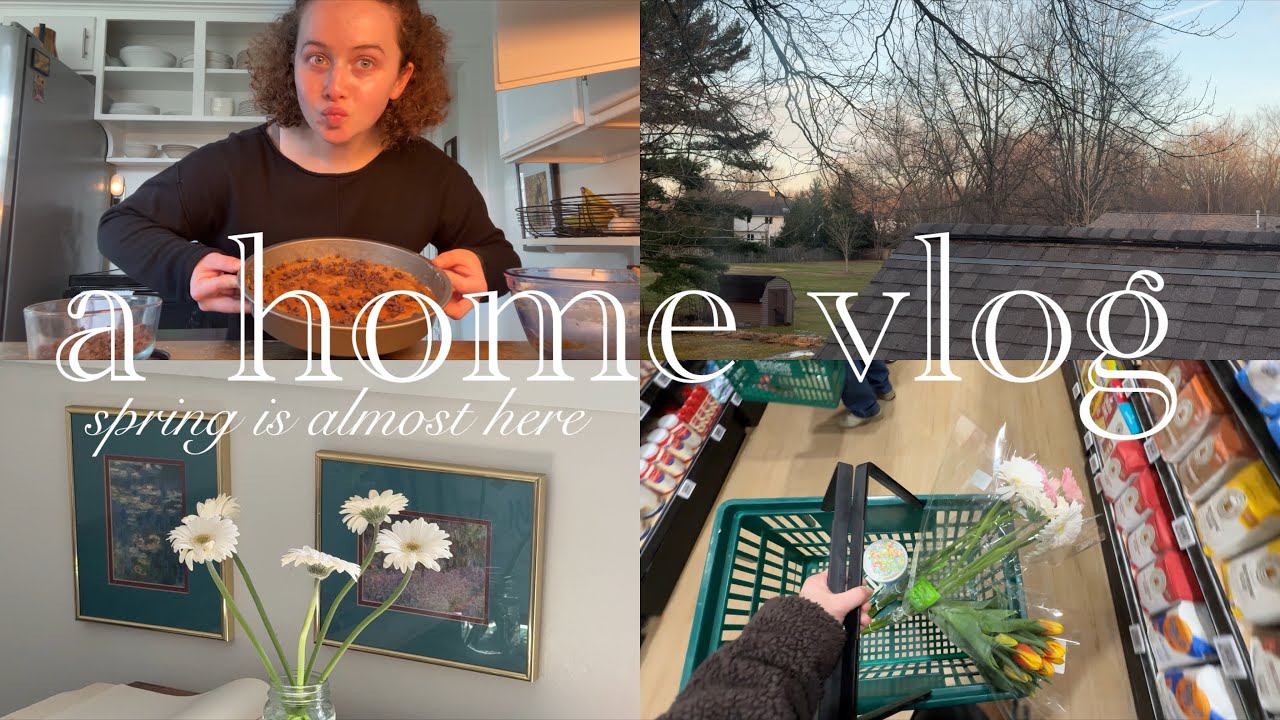 calm & peaceful at home vlog | baking a cookie cake, arranging flowers & a grocery haul 💕