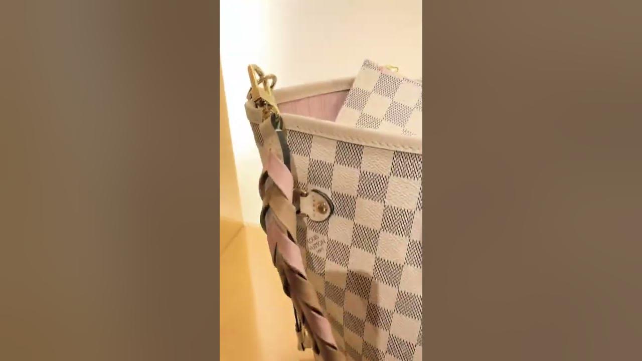 Rare! Louis Vuitton Damier Azur Neverfull MM SL Rose Pink Braided Strap!