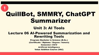 Celebrity CSVTU, VAC, AI, Unit-03, AI Tools, Lecture-06, QuillBot, SMMRY, ChatGPT Summarizer Profile