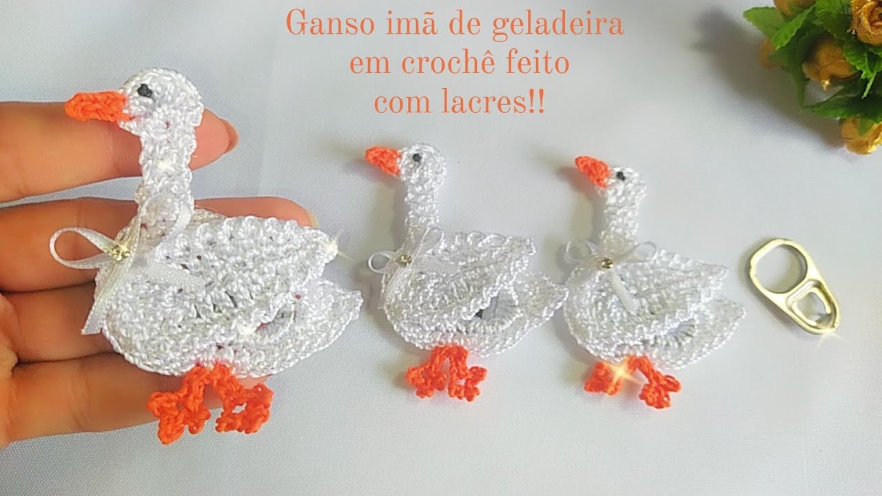 GANSO ÍMÃ DE GELADEIRA EM CROCHÊ /FEITO COM LACRES!!✨✨