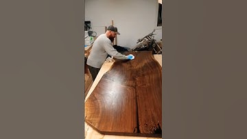 Rubio Monocoat on LARGE live edge Walnut dining tabletop! #shorts #woodworking #highlights #howto