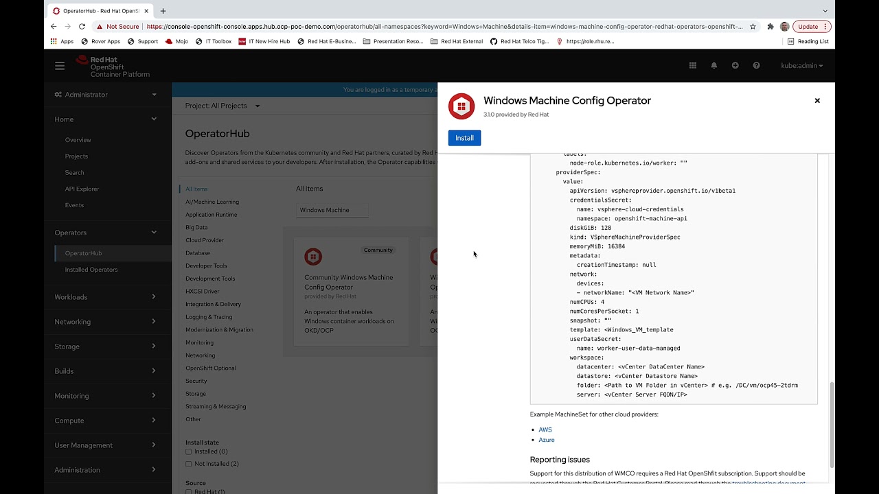 Ocp Config Windows Machine Config Operator Install (OCP 4.8) - YouTube