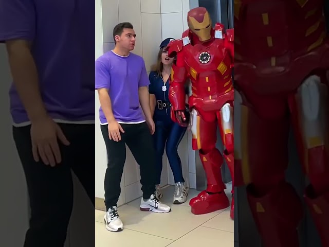 Iron man Elevator Prank #jeezzai #marvel #funny #tiktok #shorts class=