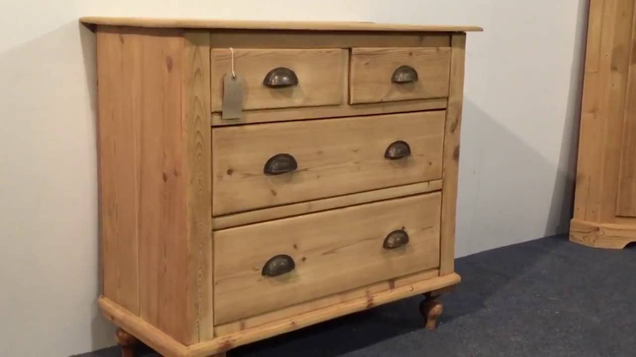 Small Edwardian pine chest of drawers for sale - Pinefinders Old Pine Furniture Warehouse - YouTube